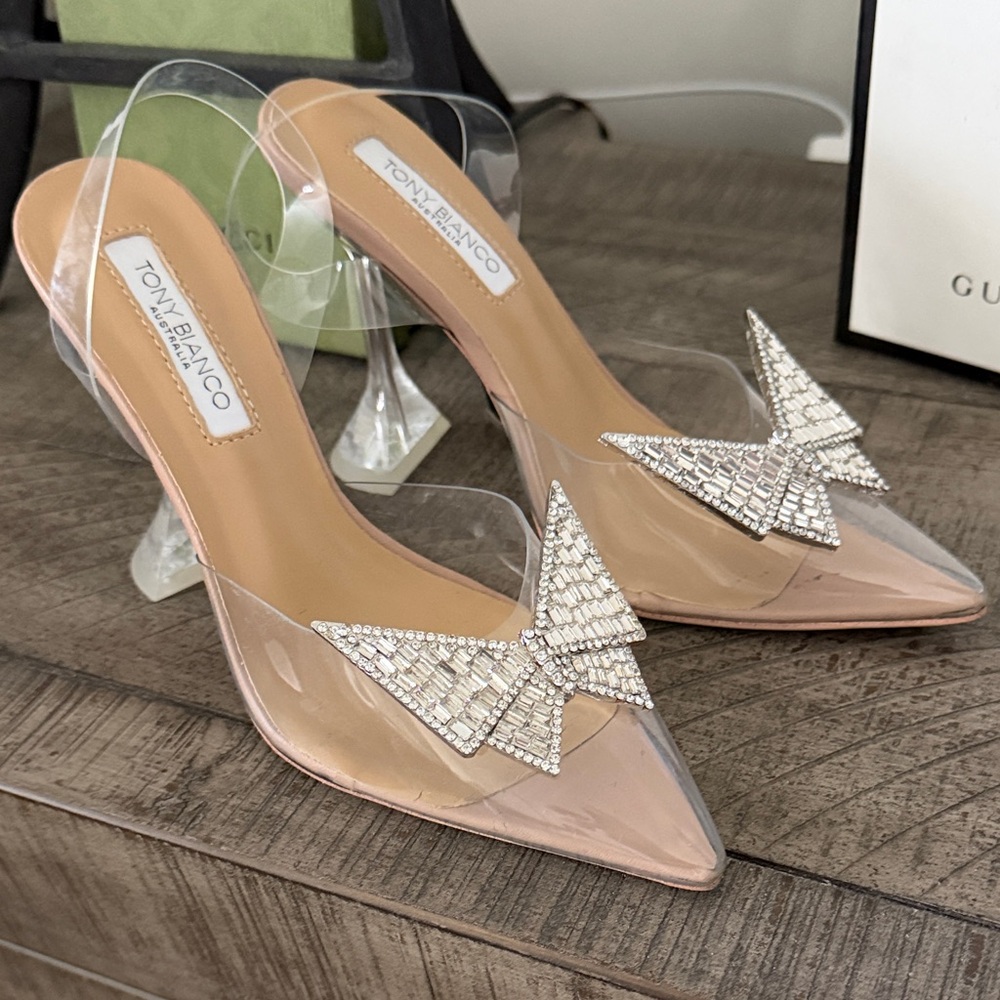 Tony Bianco Women's Clear and Tan Embellished Heels